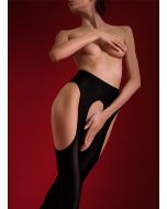 Marilyn Hot Satin Shiny Gloss Black Opaque Crotchless Tights