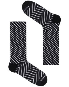 Funky Black Socks with White Zigzag Pattern