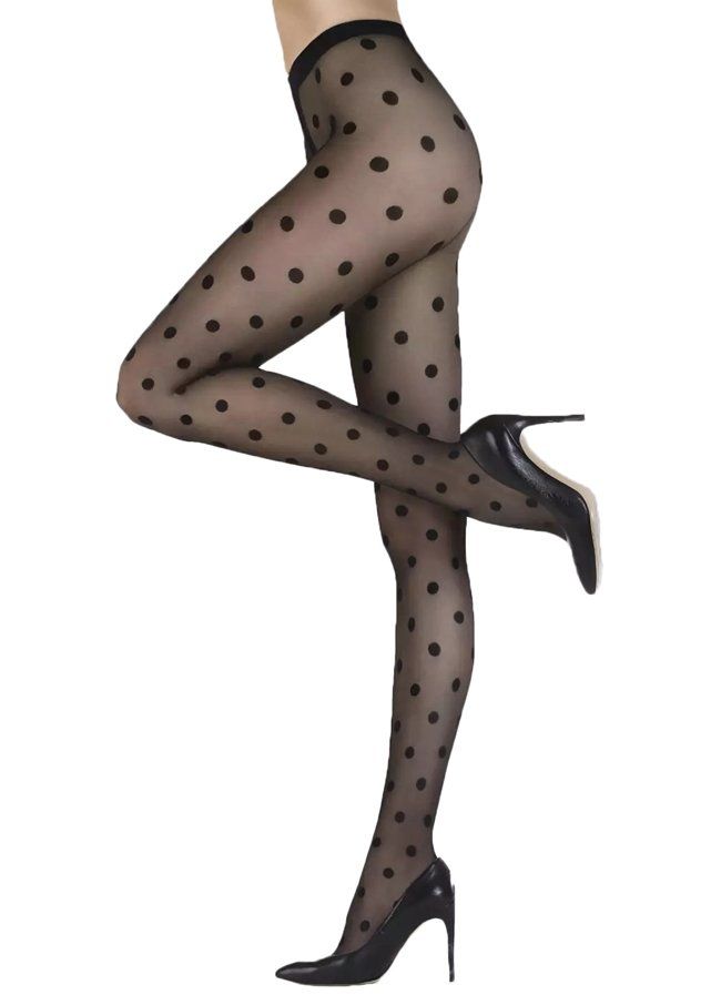 Gatta Funny 20 Den Polka Dotted Patterned Black Tights Spotted Black Hosiery