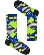 Funky Colouful Socks with Geometric Green Diamons