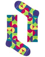 TAKAPARA colourful socks with a pattern of light green, red, violet, and yellow rounded half-circle shapes