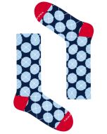 TAKAPARA Funky Diamond Circle Pattern Socks in Navy and Blue with Red Heel and Toe Parts