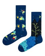 TakaPara Funky Colourful Mismatched Navy Socks - Fireflies Pattern