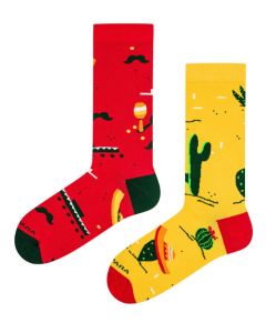 Mismatched Red & Yellow Socks, Mexico - Sombreros, Green Cacti, Maracas