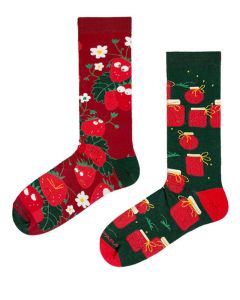 Funky Socks for Men Women Boys and Girls Mismatched Strawberries