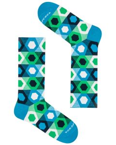 TAKAPARA Colourful, Hexagonal Patterned Blue, Green, Black & White Unisex Socks 