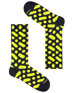 TAKAPARA Funky Colourful Black Socks with Neon Yellow Dots & Lines | Wilcza 13m3