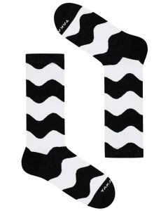 Funky Black and White Socks Featuring Striking Patterns or Wavy Stripes