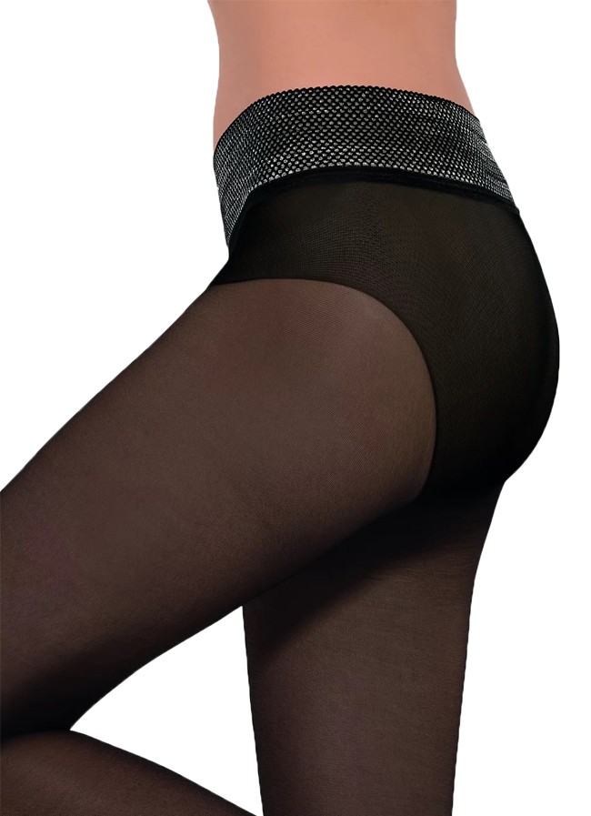Sheer Black Patterned Tights with Strappy Details - 20 den - SWEETY 15 -  FINAL SALE - NO RETURNS - Gatta Wear