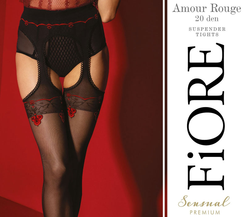 Fiore Amour Rouge 20 Den Suspender Black Tights
